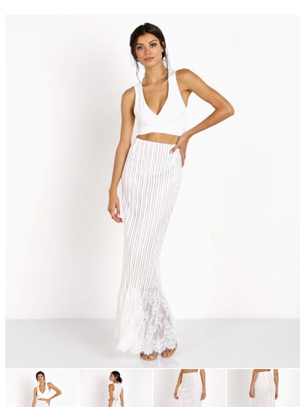 Stone Cold Fox White Striped Lace-Hem Maxi Skirt